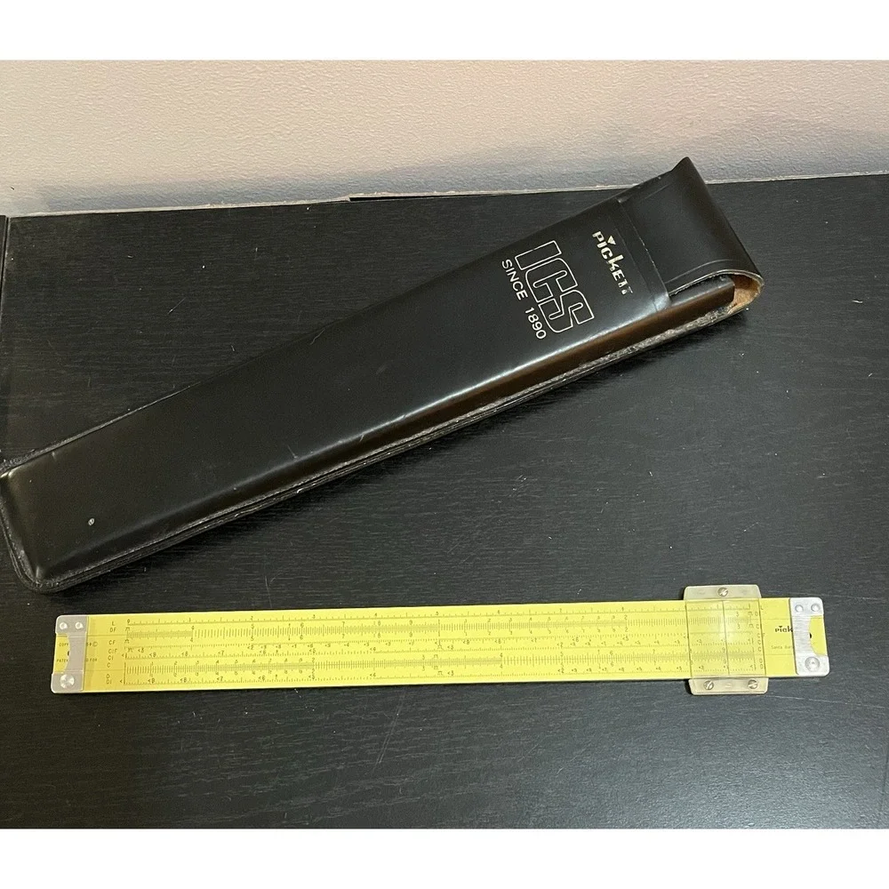 Vintage Pickett N1010-ES TRIG All Metal Slide Rule With Leather Case Made In USA